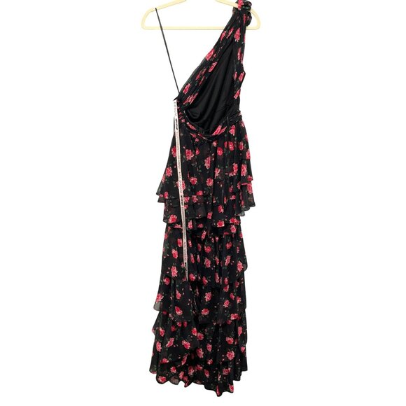 Mac Duggal Black Floral High Low One Shoulder Maxi Dress Gown Sz 4 NWT - Picture 7 of 11